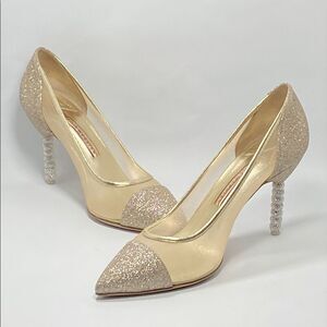 Sophia Webster Jasmine Embellished-Heel Metallic Pumps size 40